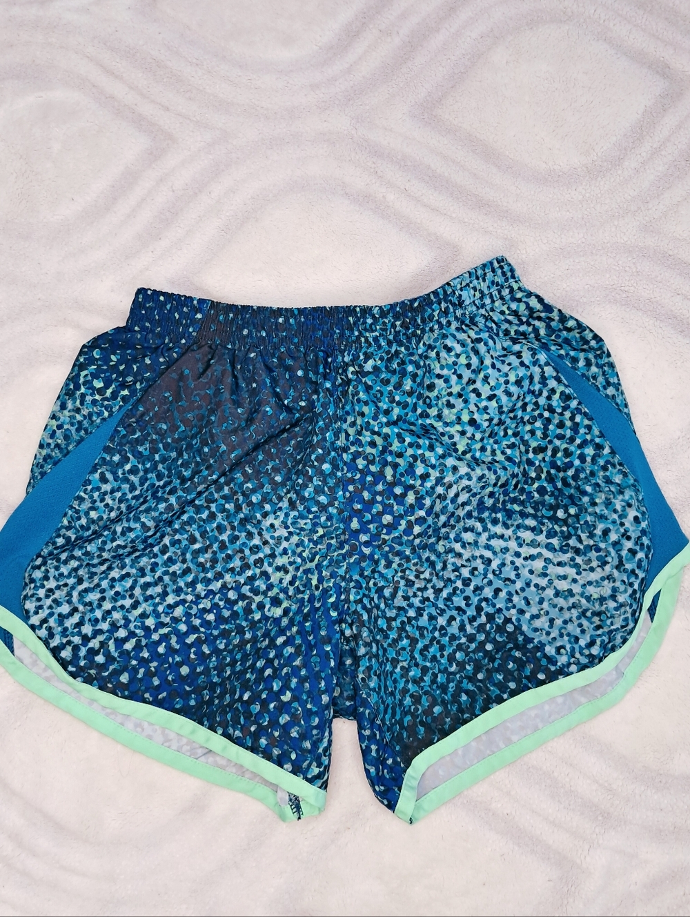 Nike Blue Speckled Girls' Athletic Shorts with Green Trim